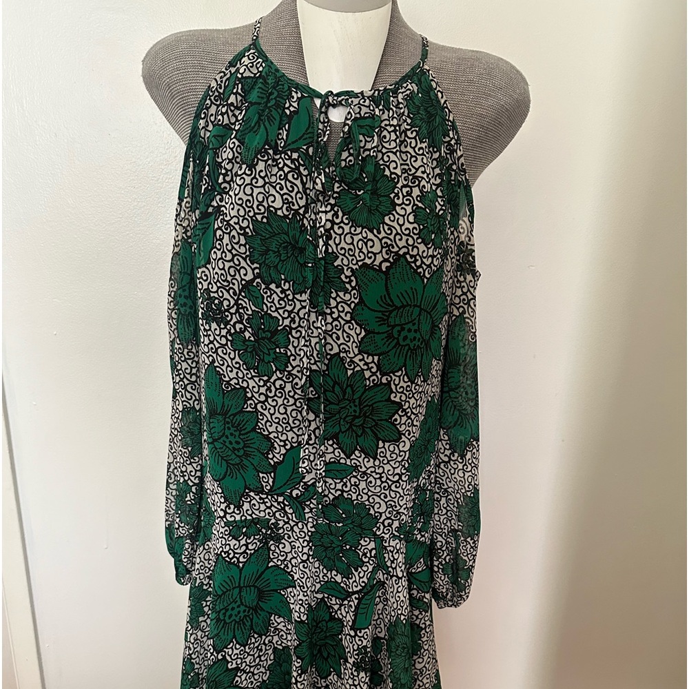 Sheer long sleeve open shoulder dress